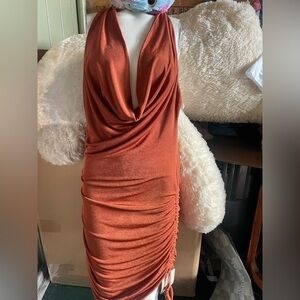 Elegant Rust Halter Dress